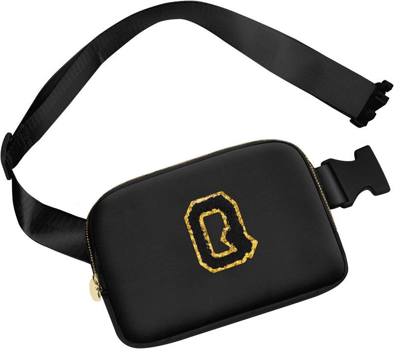 YQE Birthday Gifts for 8 9 10 11 12 13 14 15 Year Old Girls, Personalized Fanny Pack Crossbody Bags with Initial Letter, Belt Bag for Teen Girls Travel Essentials Cute Trendy Stuff (Black,Q) - Image 1